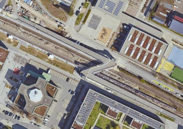 Eine Luftaufnahme von der Z-Brücke in Konstanz